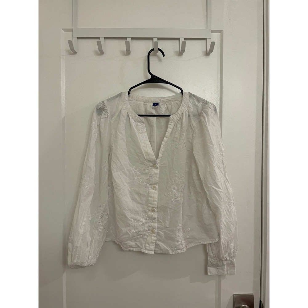 Cottagecore White Puffed Sleeve Cotton Boho Embroidered Floral Blouse
